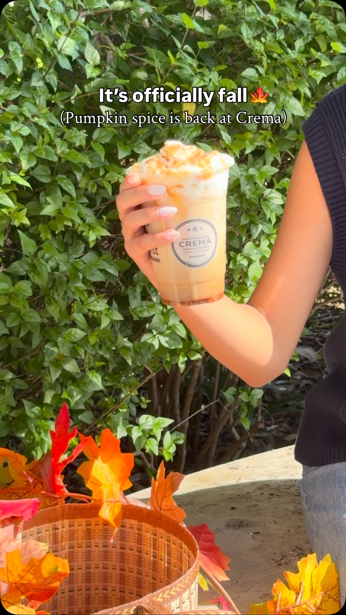 Our Pumpkin Spice Latte is officially back at Crema🎃🍂.
